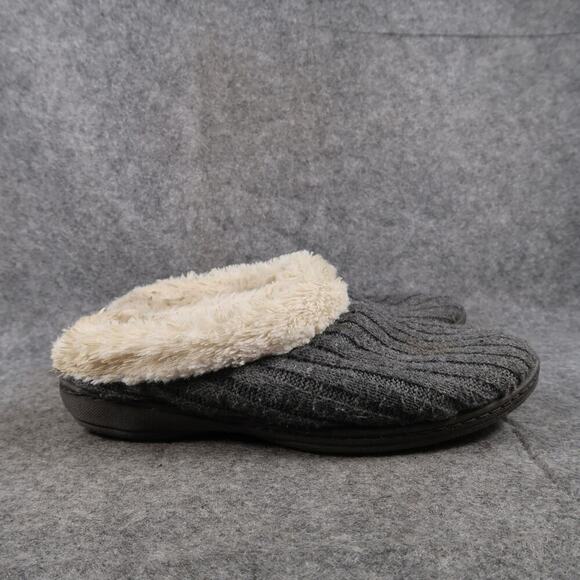 Dearfoams Shoes Womens 6 Slippers Clog Slip On Casual Knit Faux Fur Gray Flat - Picture 1 of 11